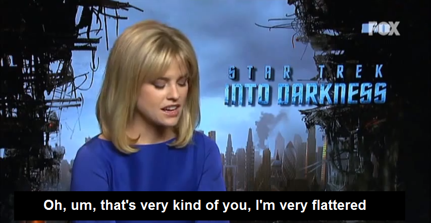 Alice Eve: "Oh, um, that's very kind of you. I'm very flattered"