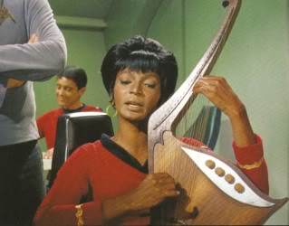 Uhura plays the Vulcan lyre