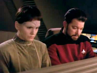 Riker and Soren in a shuttle