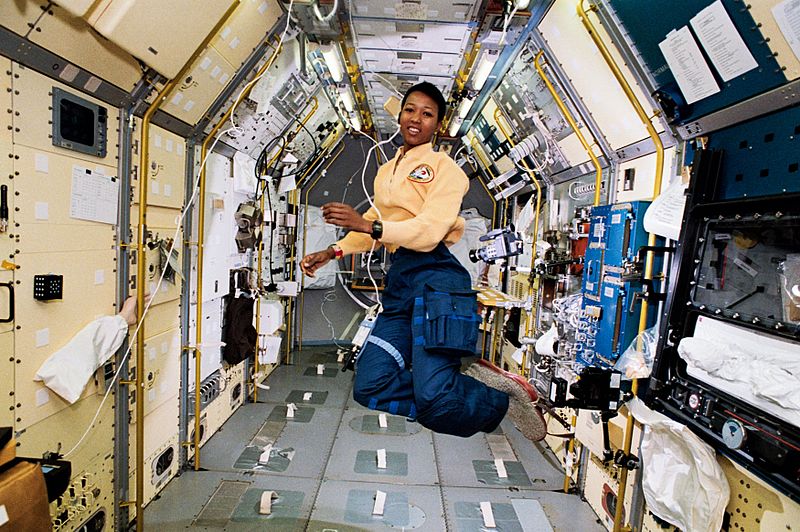 Mae Jemison floats in the Endeavour