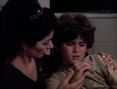 Troi comforts Ian Andrew after he hurts his hand