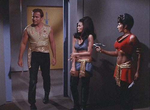Kirk, Mirror Marlena, and Uhura in "Mirror, Mirror"