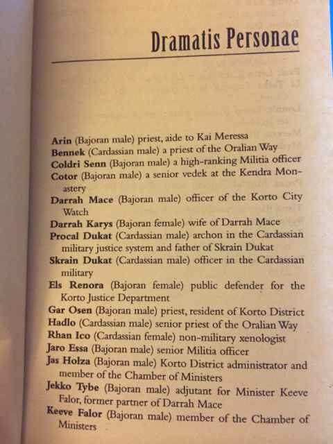 First page of the Dramatis Personae in the Terok Nor trilogy