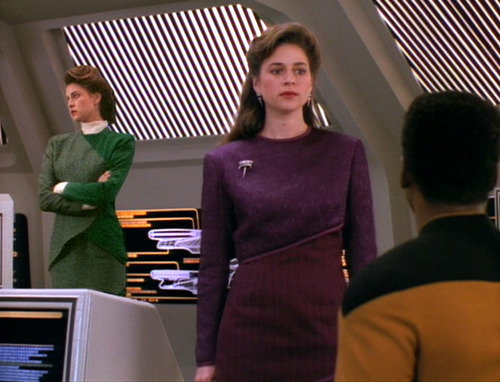 Geordi sees the real Leah Brahms has discovered his holographic version of her