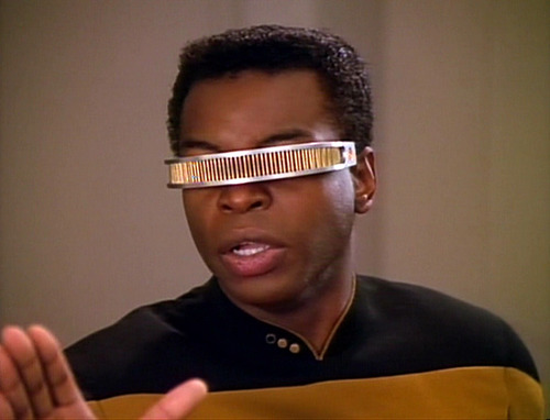 Geordi holds up a hand angrily