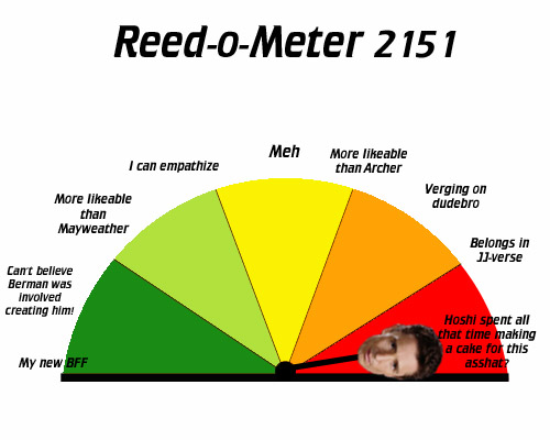 Reed-o-meter maxed out at "Hoshi spent all that time making a cake for this asshat?"