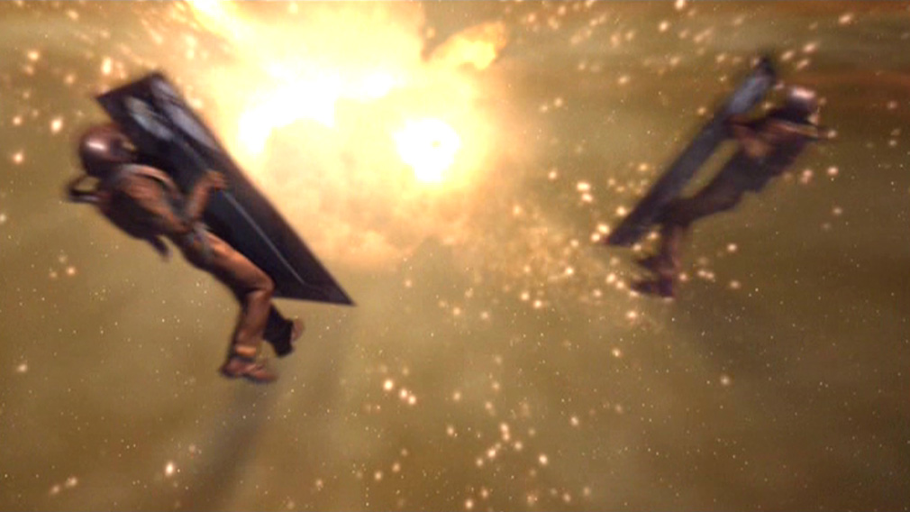 Archer and Reed go flying after the explosion blows them and the shuttlepod doors away from the ship