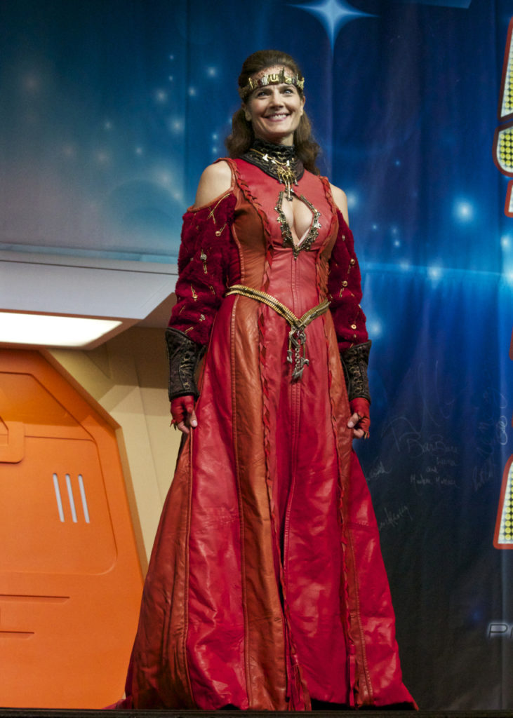Terry Farrell steps out in Klingon wedding dress