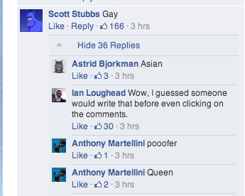 Commenters describing Sulu as Gay, Poofer, Asian, Queen