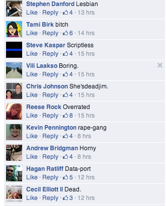 Comments including "lesbian," "bitch," "Data-port" and "rape-gang"
