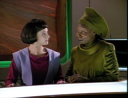 Guinan talks to Lal in "The Offspring"