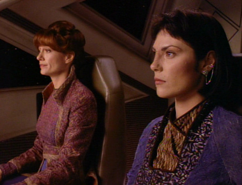 Ro and Kalita in a shuttle in "Preemptive Strike"