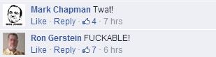 Comments calling Kira "Twat!" and "FUCKABLE!"