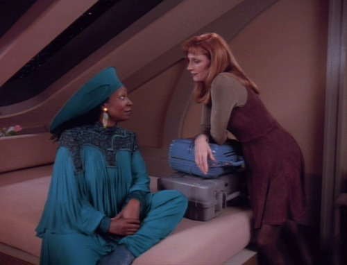 Crusher talks to Guinan in her quarters