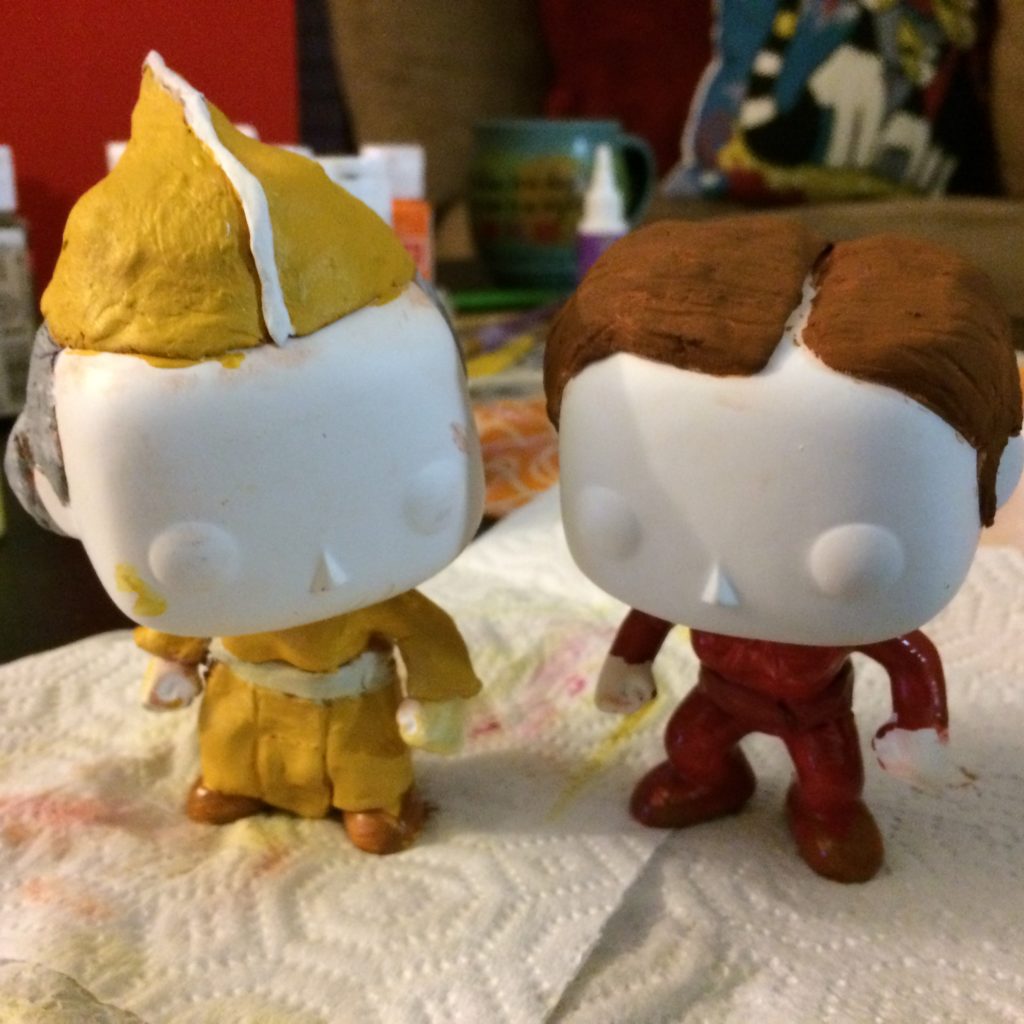 Kai Winn and Kira funkos with clothing added and base painted, just waiting for faces and clothign detail  to be painted