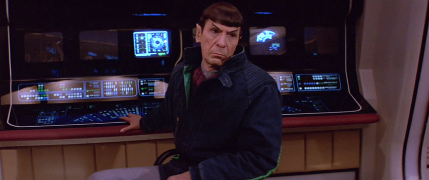Spock looking sad on the bridge