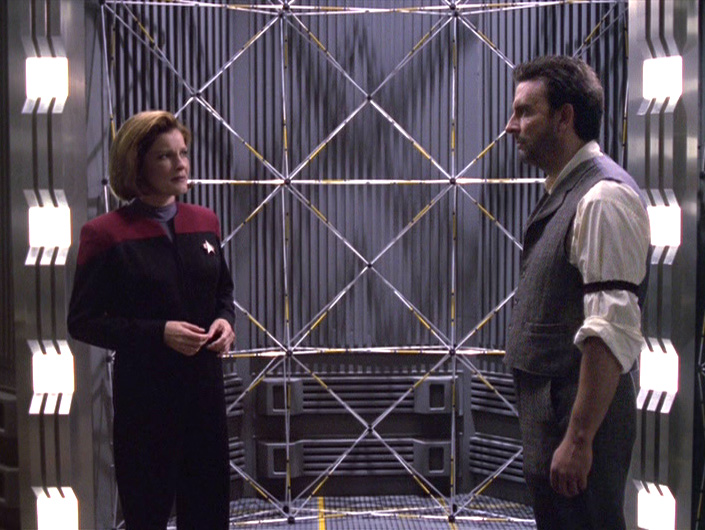 Janeway scrutinizes the Sullivan hologram