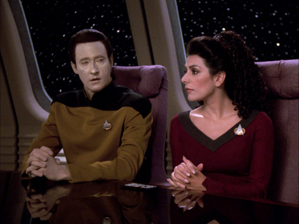 Troi and Data in the conference room