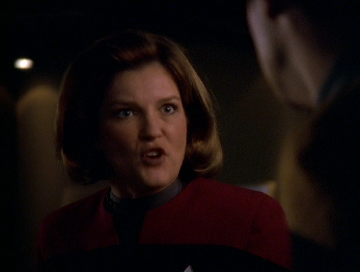 Janeway responds angrily to Harran