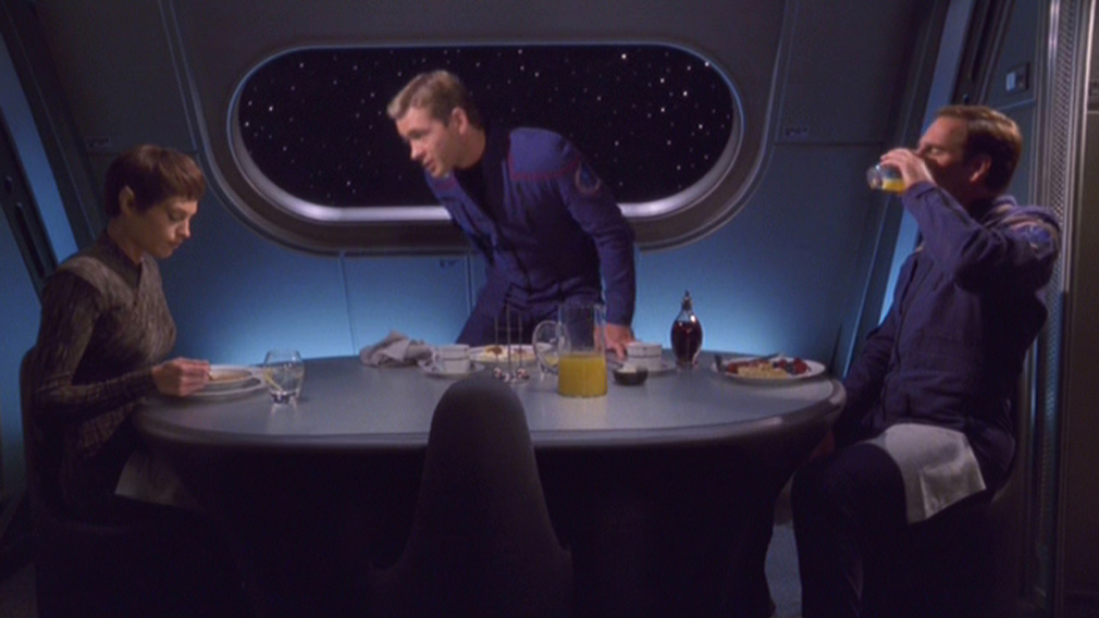 T'Pol, Tucker and Archer eat together in the Captain's dining room