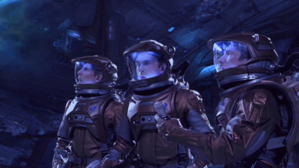 Archer, Reed and Trip in their EV suits, surrounded by glowing balls of light
