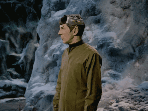 GIF of Spock turning as he is controlled remotely, since his brain is gone