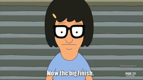 Tina Belcher says "Now the big finish" and cartwheels into the judges' table