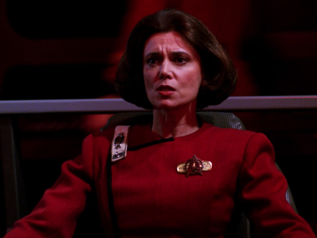 Rachel Garrett (Tricia O'Neil) in the Captain's chair